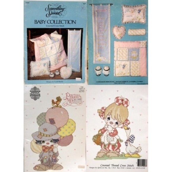 Vtg 8 Pc Counted Cross Stitch Booklet Pattern Lot Cat Flowers Angel Wedding Baby - Picture 9 of 9